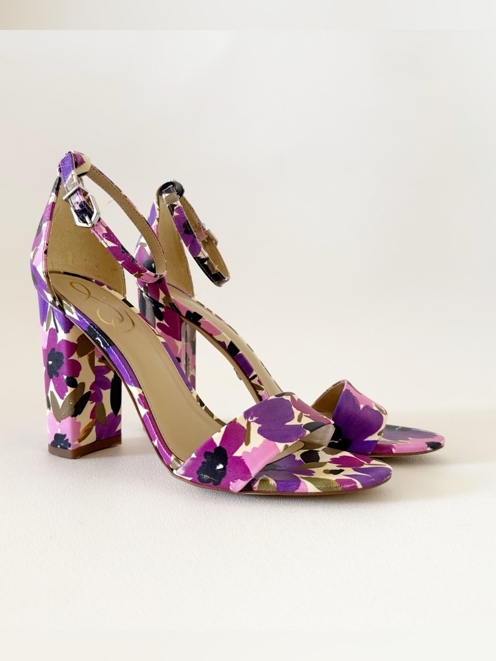 Sam Edelman Shoes Yaro Violet Floral Ankle-Strap Block Heel Sandals 7.5 - Picture 4 of 12